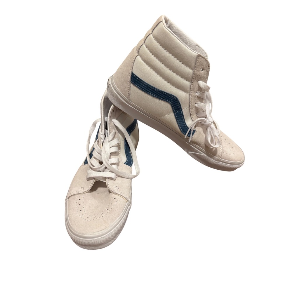 Vans Sk8-Hi High Top Sneakers White Cream Navy Blue Mens 11.5
